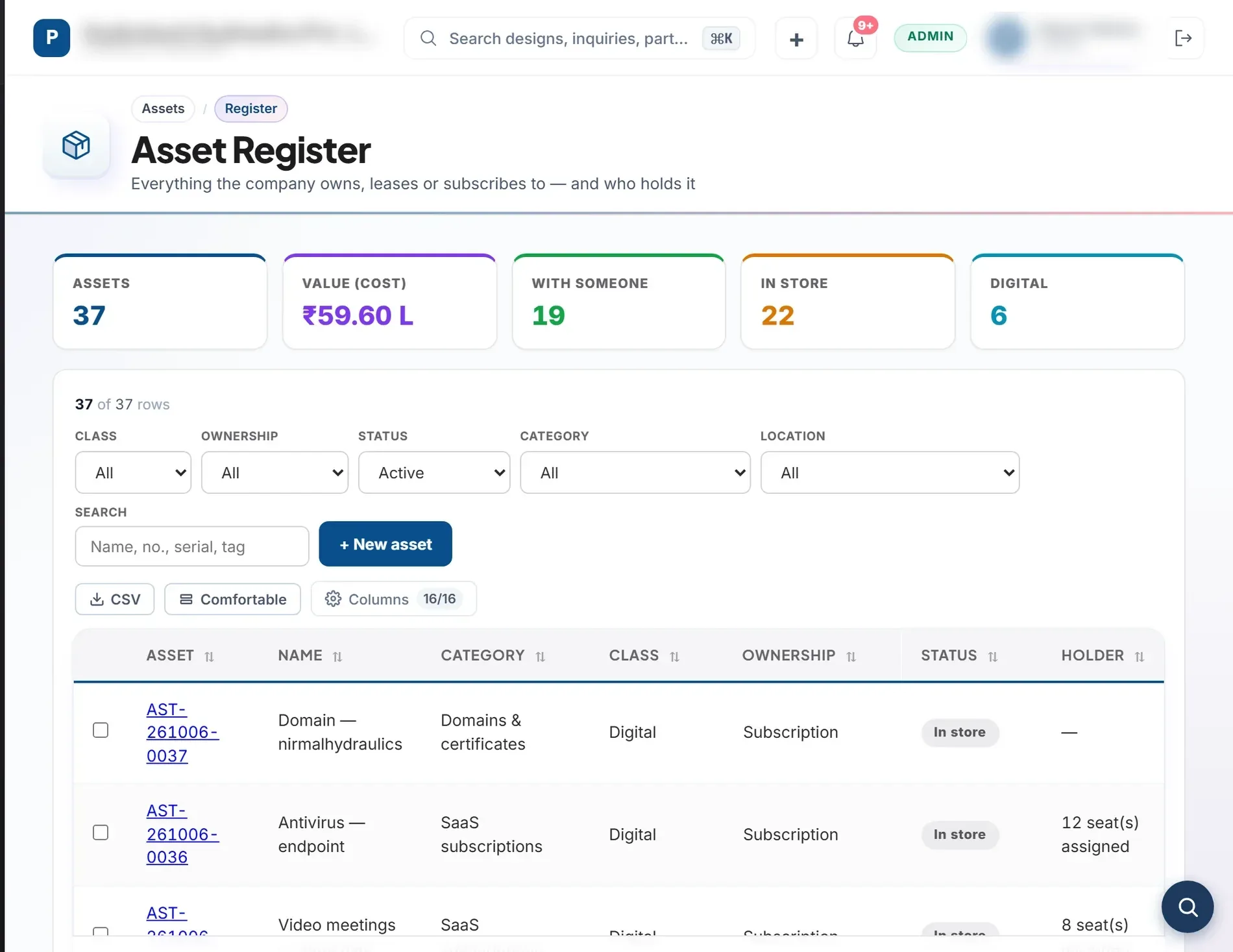 Asset Management in Prabandh