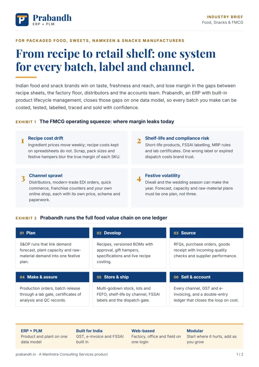 The business case, Food, Snacks and FMCG: industry brief: first page preview