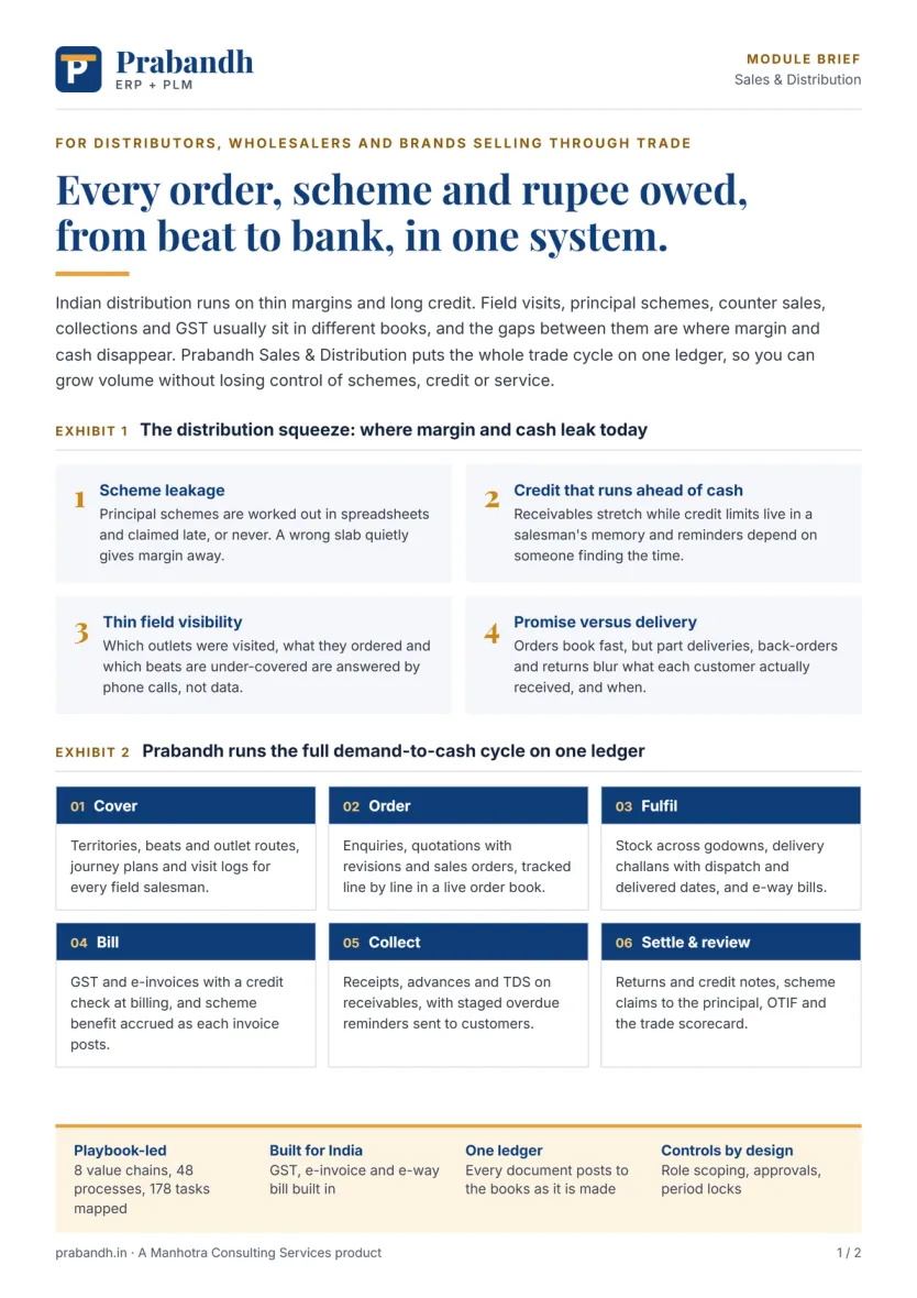The business case, Sales and Distribution: module brief: first page preview
